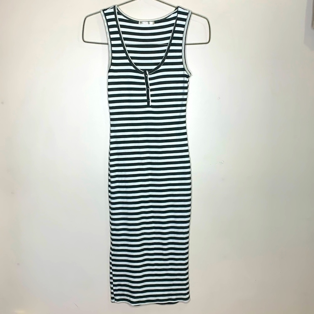 Heart & Hips | White Green Striped Tank MIDI Dress | Form Fitting | Vacation